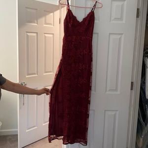 Burgundy Lace Gown with slit